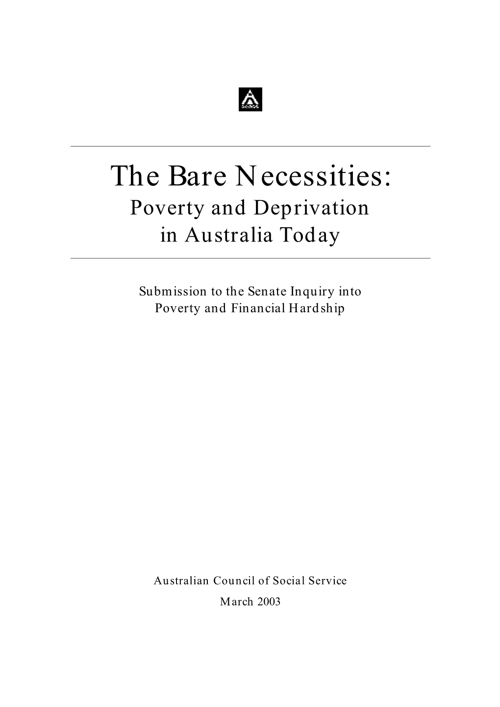 Submission to the Senate Inquiry Into Poverty and Financial Hardship