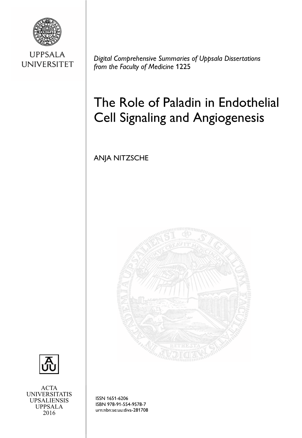 The Role of Paladin in Endothelial Cell Signaling and Angiogenesis