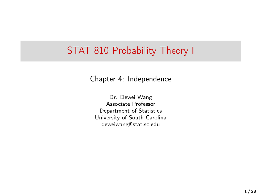 STAT 810 Probability Theory I