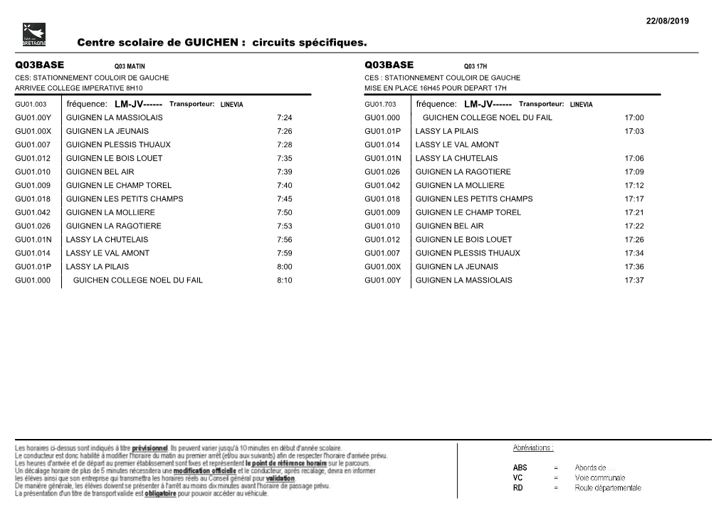 Centre Scolaire De GUICHEN : Circuits Spécifiques