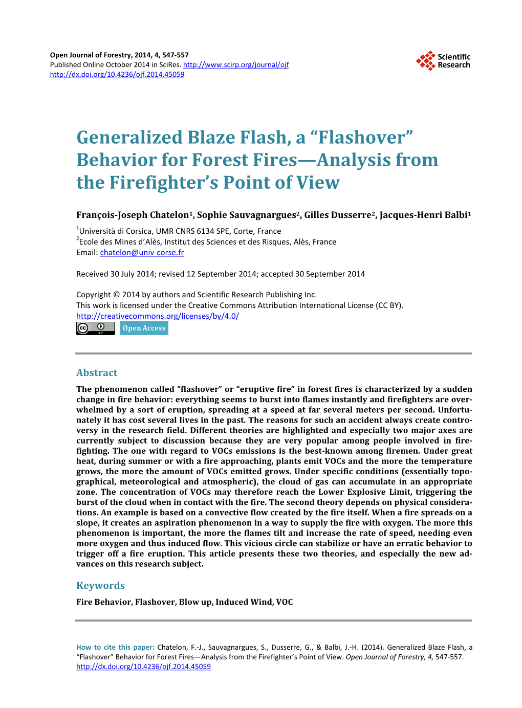 Flashover” Behavior for Forest Fires—Analysis from the Firefighter’S Point of View