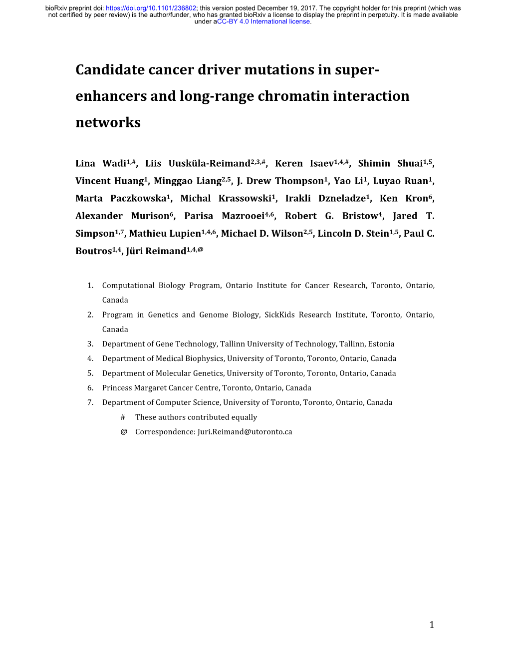 Candidate Cancer Driver Mutations in Superenhancers and Long-Range