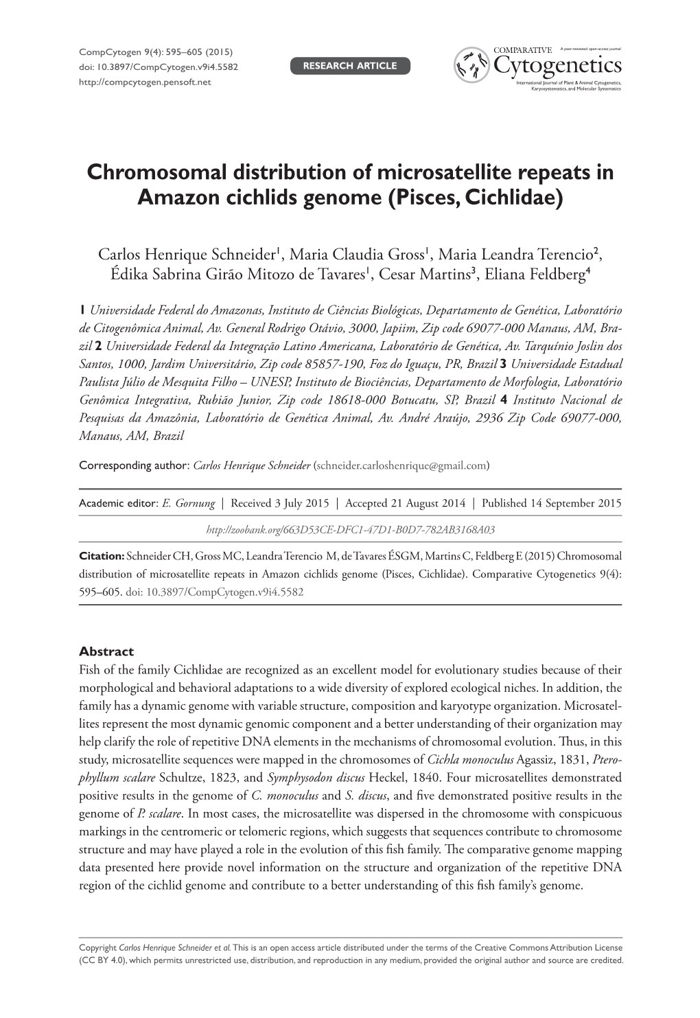 ﻿Chromosomal Distribution of Microsatellite Repeats in Amazon