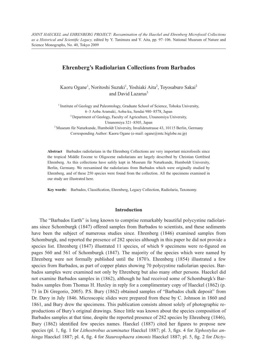 Ehrenberg's Radiolarian Collections from Barbados