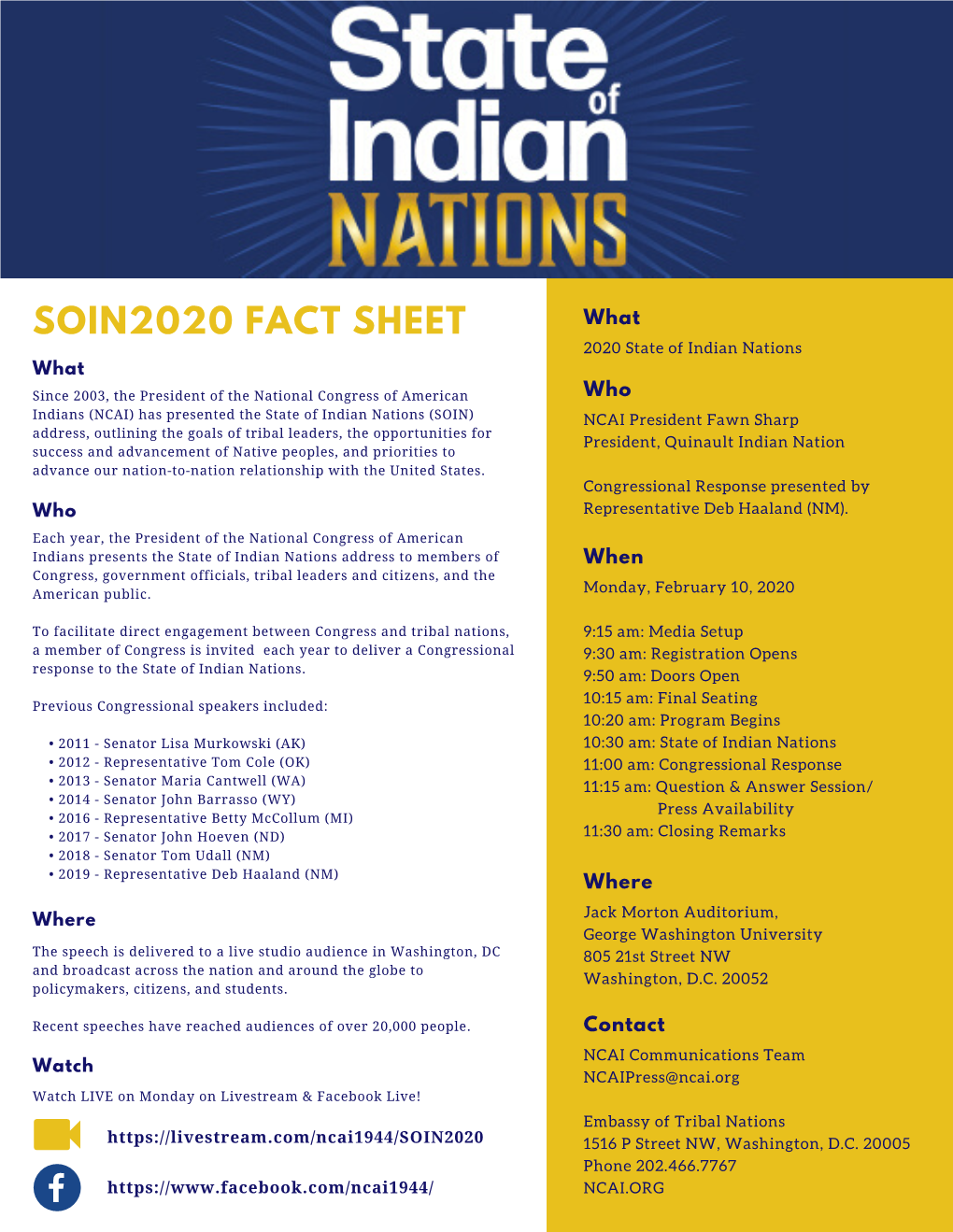 SOIN2020 Fact Sheet & Bios