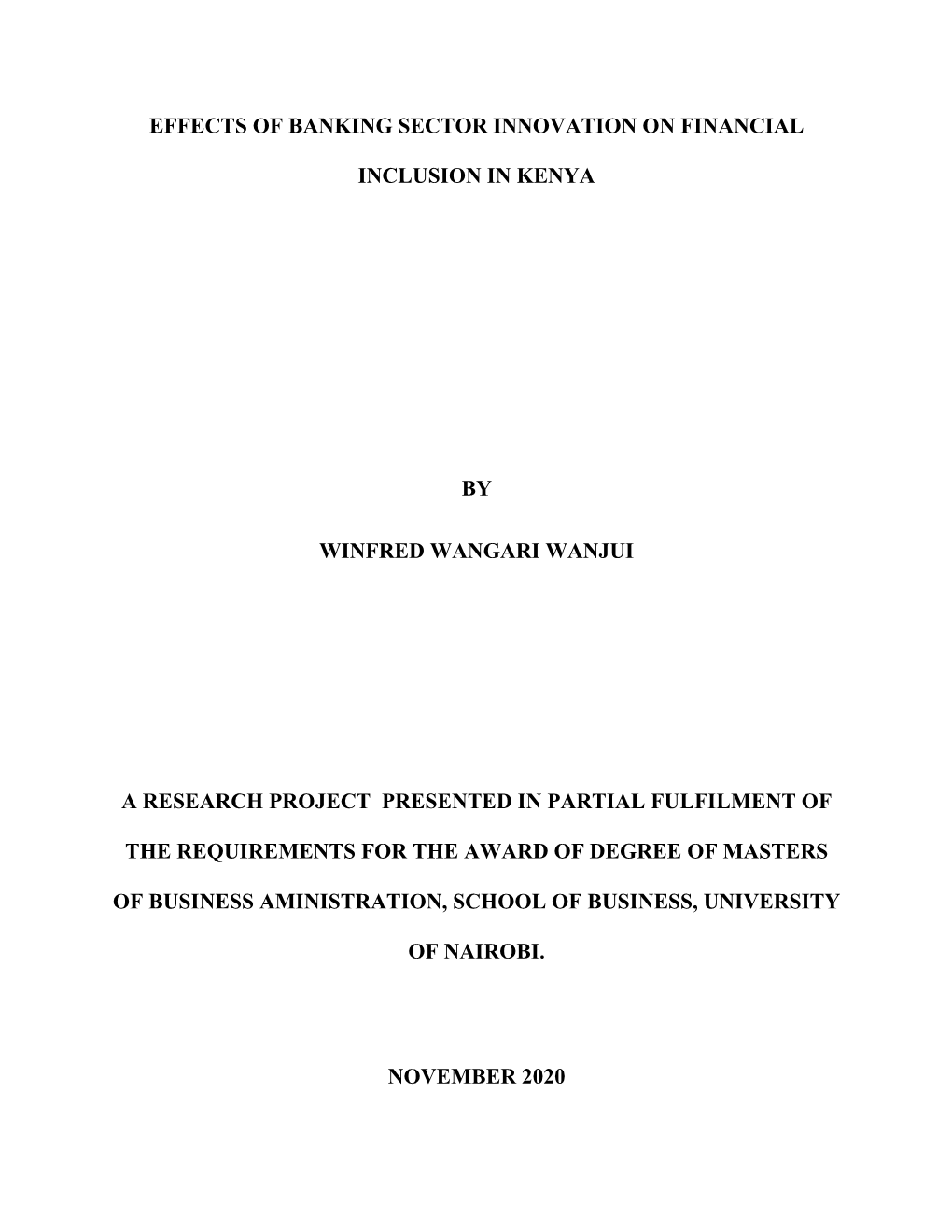 Effects of Banking Sector Innovation on Financial Inclusion in Kenya