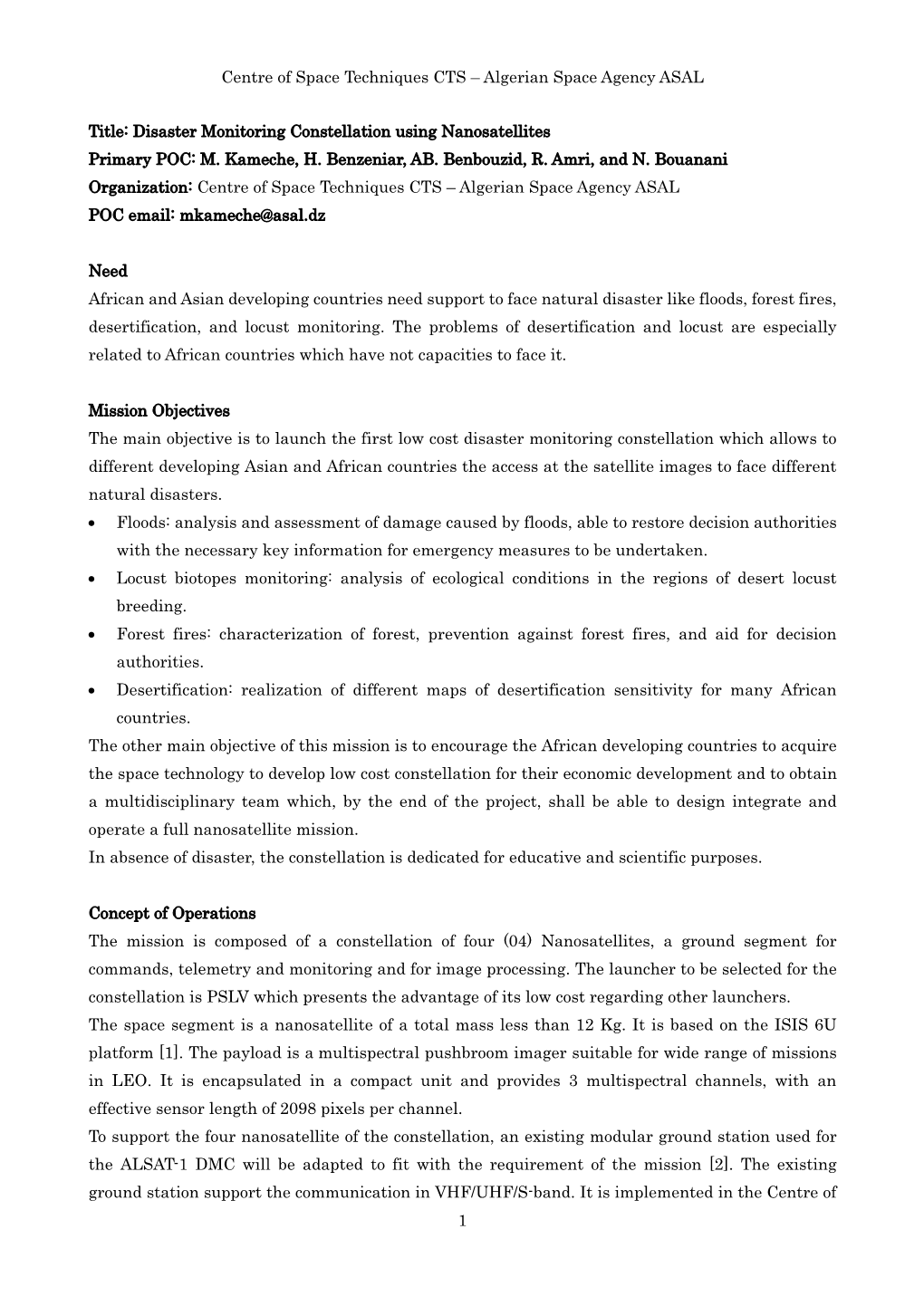 Centre of Space Techniques CTS – Algerian Space Agency ASAL 1