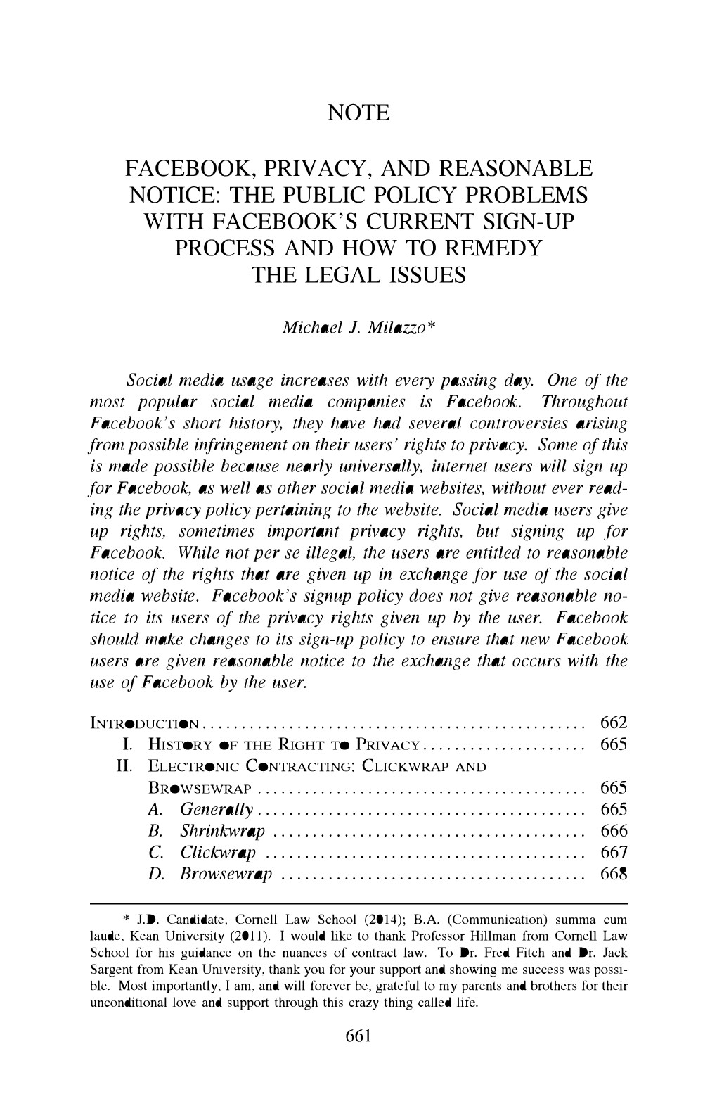 Facebook, Privacy, and Reasonable Notice: the Public Policy Problems with Facebook's Current Sign-Up Process and How to Remedy the Legal Issues