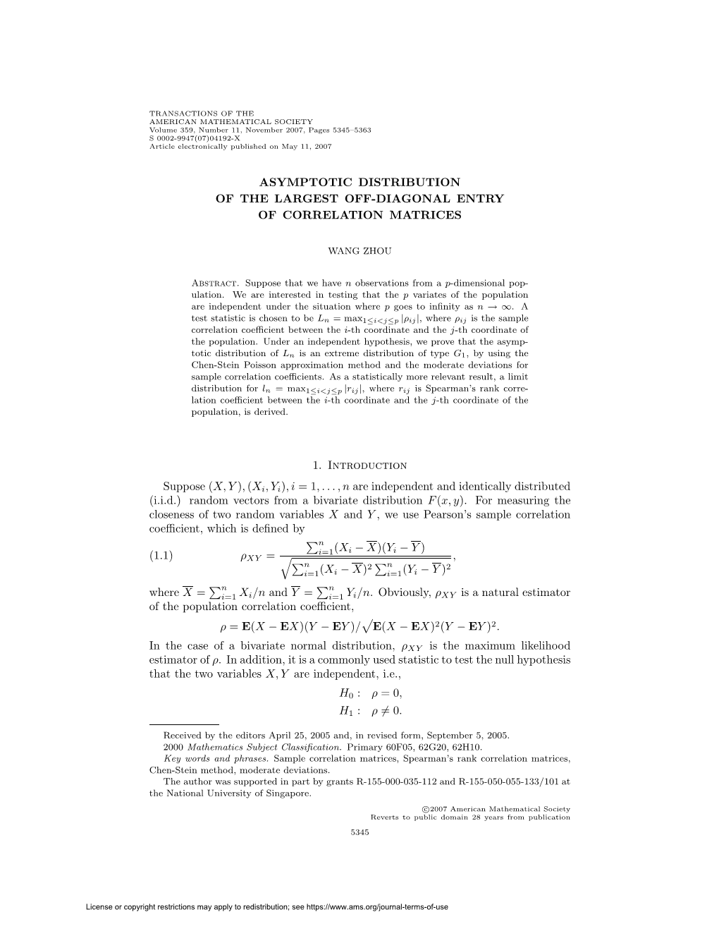 Asymptotic Distribution of the Largest Off-Diagonal Entry of Correlation Matrices