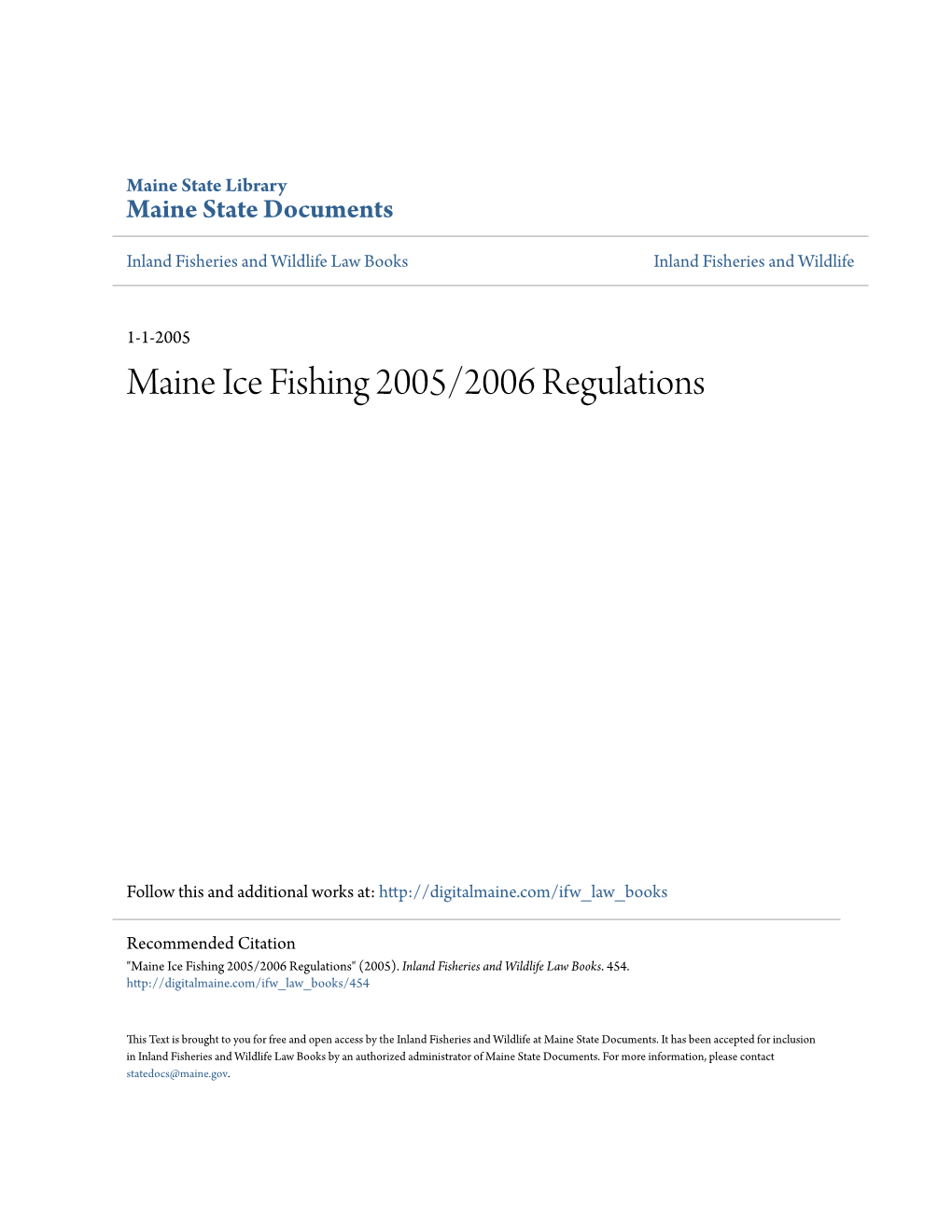 Maine Ice Fishing 2005/2006 Regulations