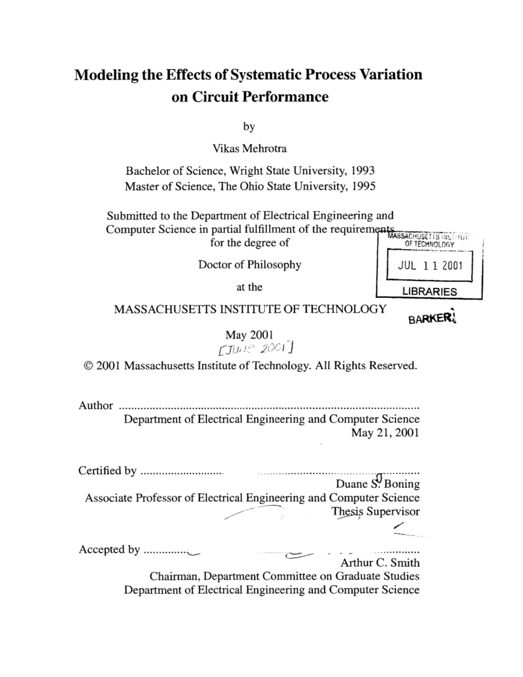 Modeling the Effects of Systematic Process Variation on Circuit Performance