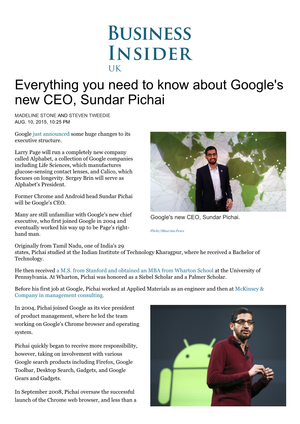 Everything You Need to Know About Google's New CEO, Sundar Pichai