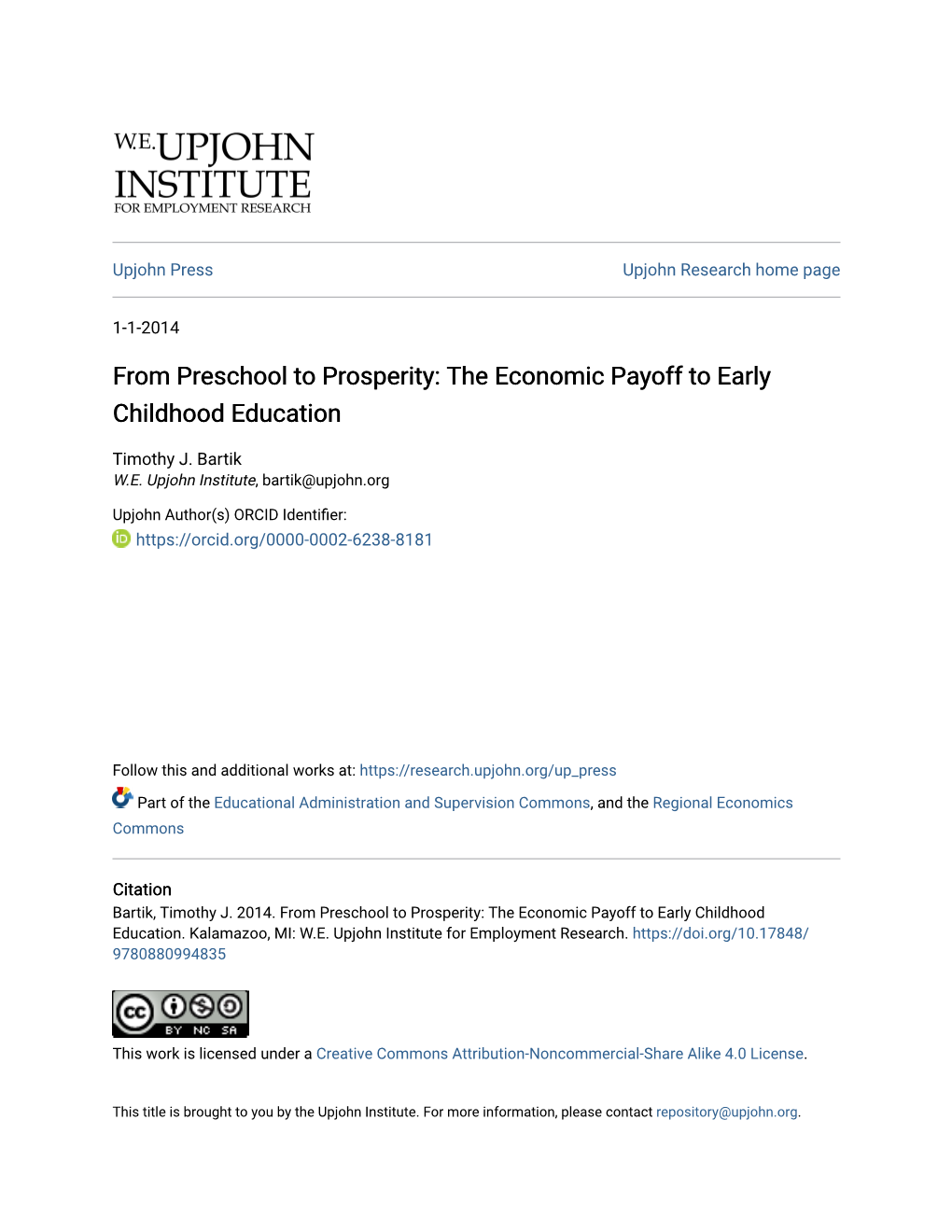 From Preschool to Prosperity: the Economic Payoff to Early Childhood Education