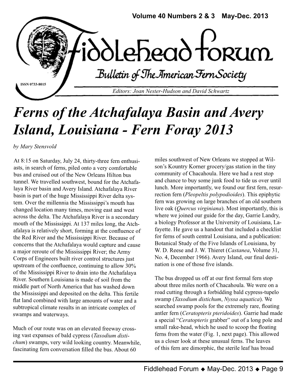 Ferns of the Atchafalaya Basin and Avery Island, Louisiana - Fern Foray 2013 by Mary Stensvold