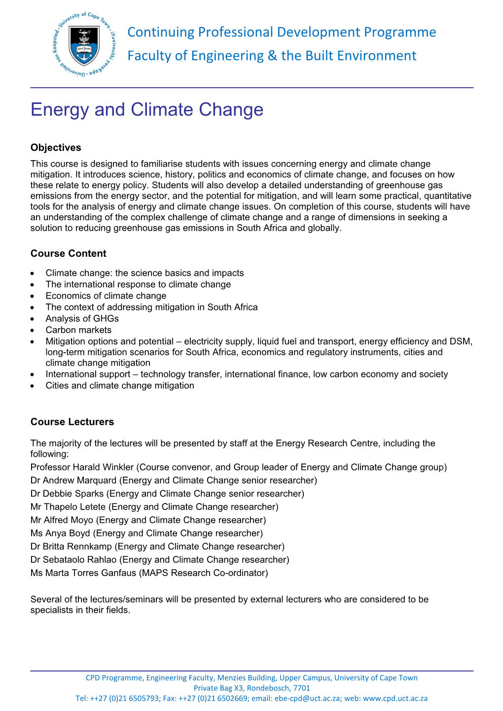 Energy and Climate Change