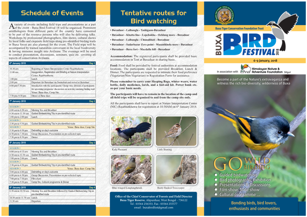 Schedule of Events Tentative Routes for Bird Watching