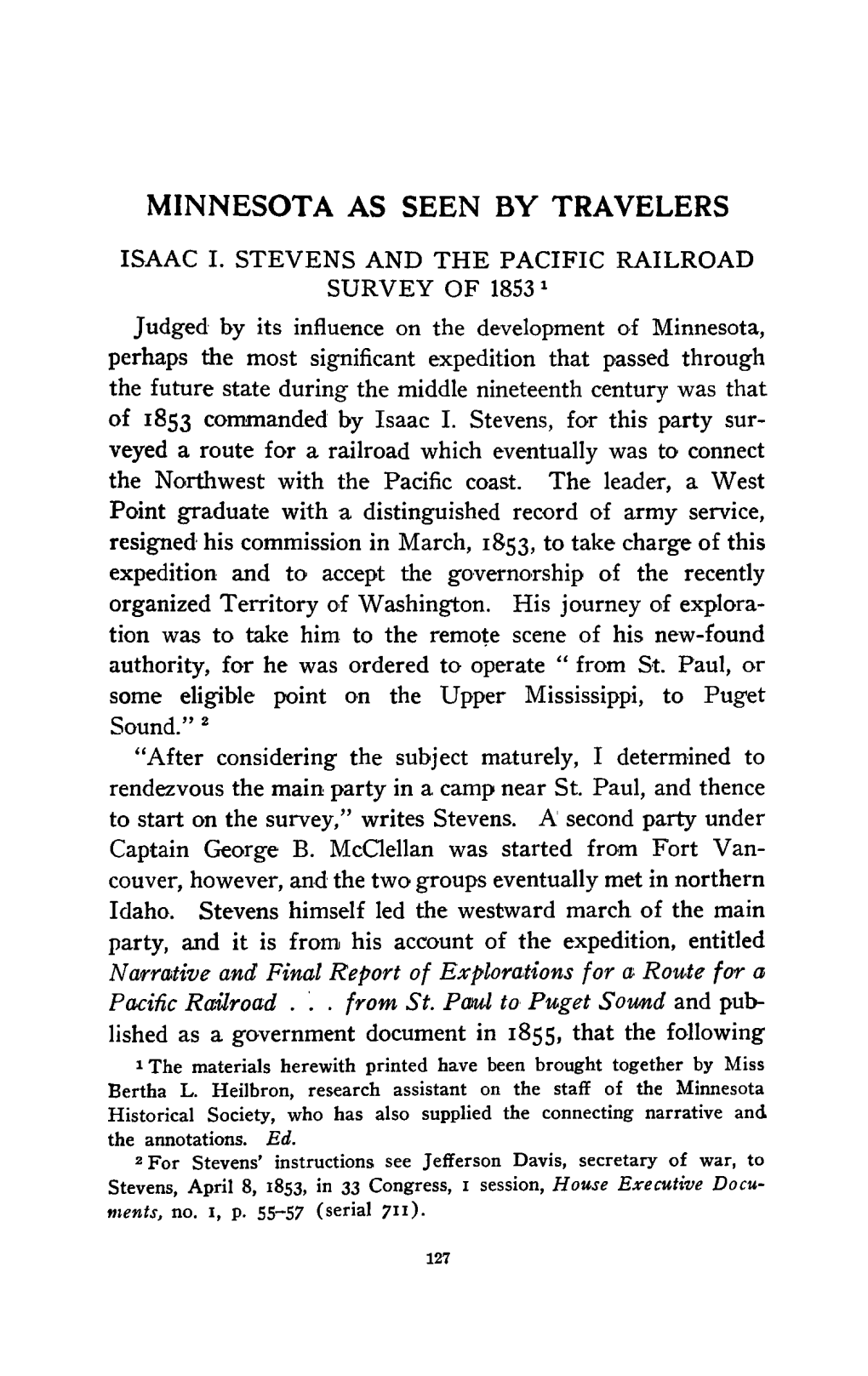 Isaac I. Stevens and the Pacific Railroad Survey of 1853