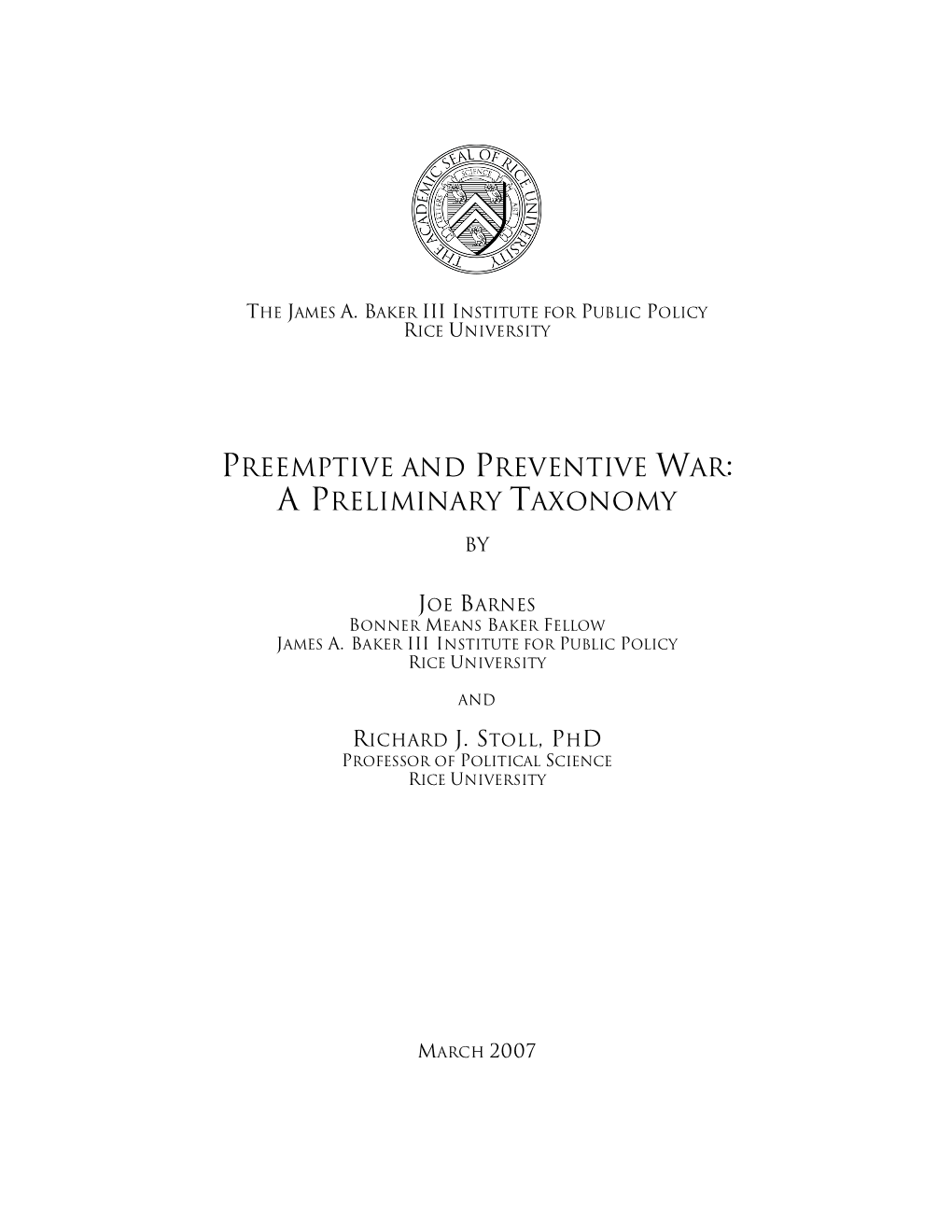 Preemptive and Preventive War: a Preliminary Taxonomy