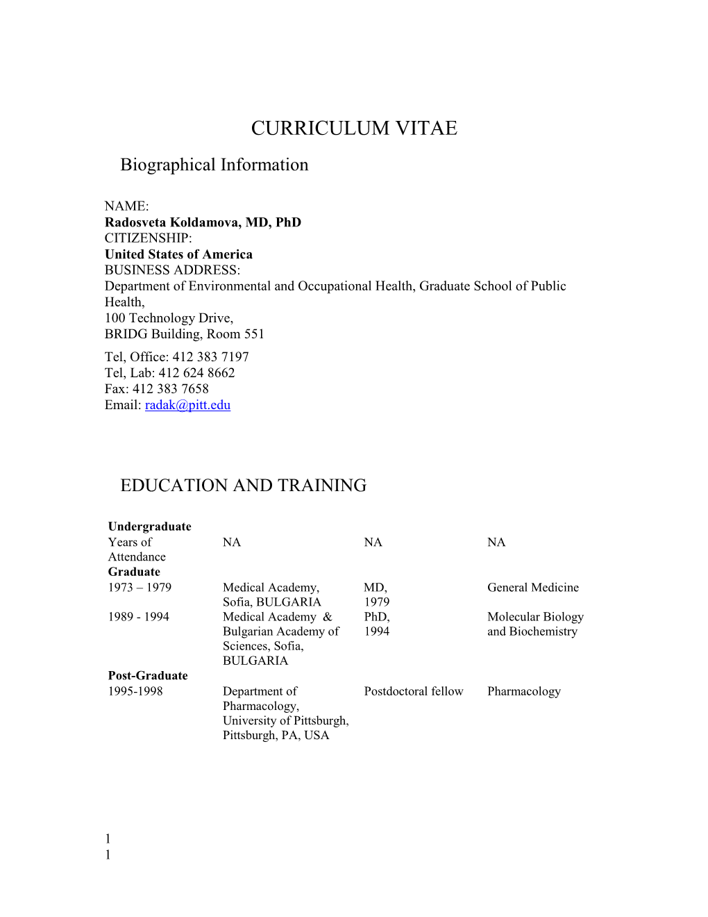 GSPH Formatted CV Template