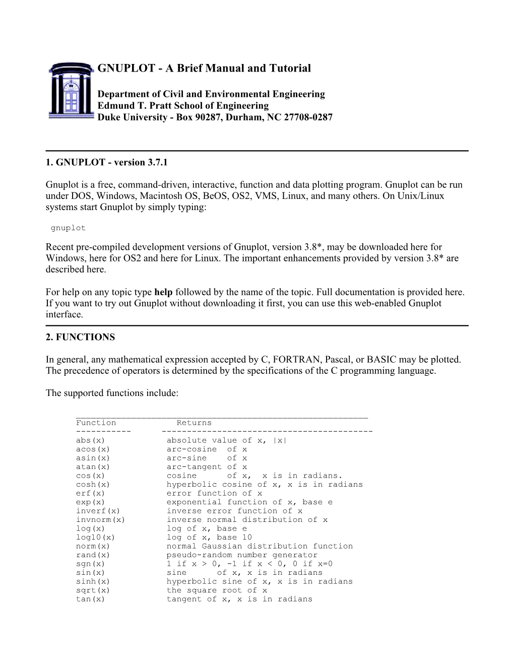 GNUPLOT - a Brief Manual and Tutorial