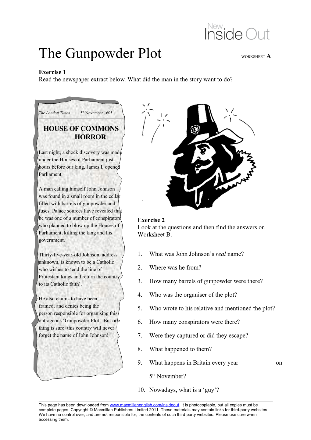 The Gunpowder Plot Worksheet a Exercise 1