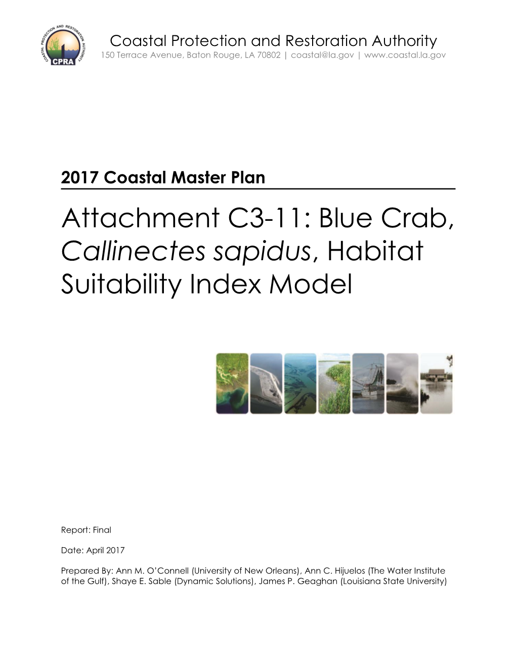 Attachment C3-11: Blue Crab, Callinectes Sapidus, Habitat Suitability Index Model