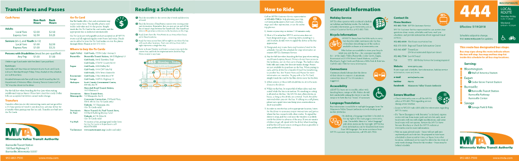 And Passes How to Ride General Information Reading a Schedule