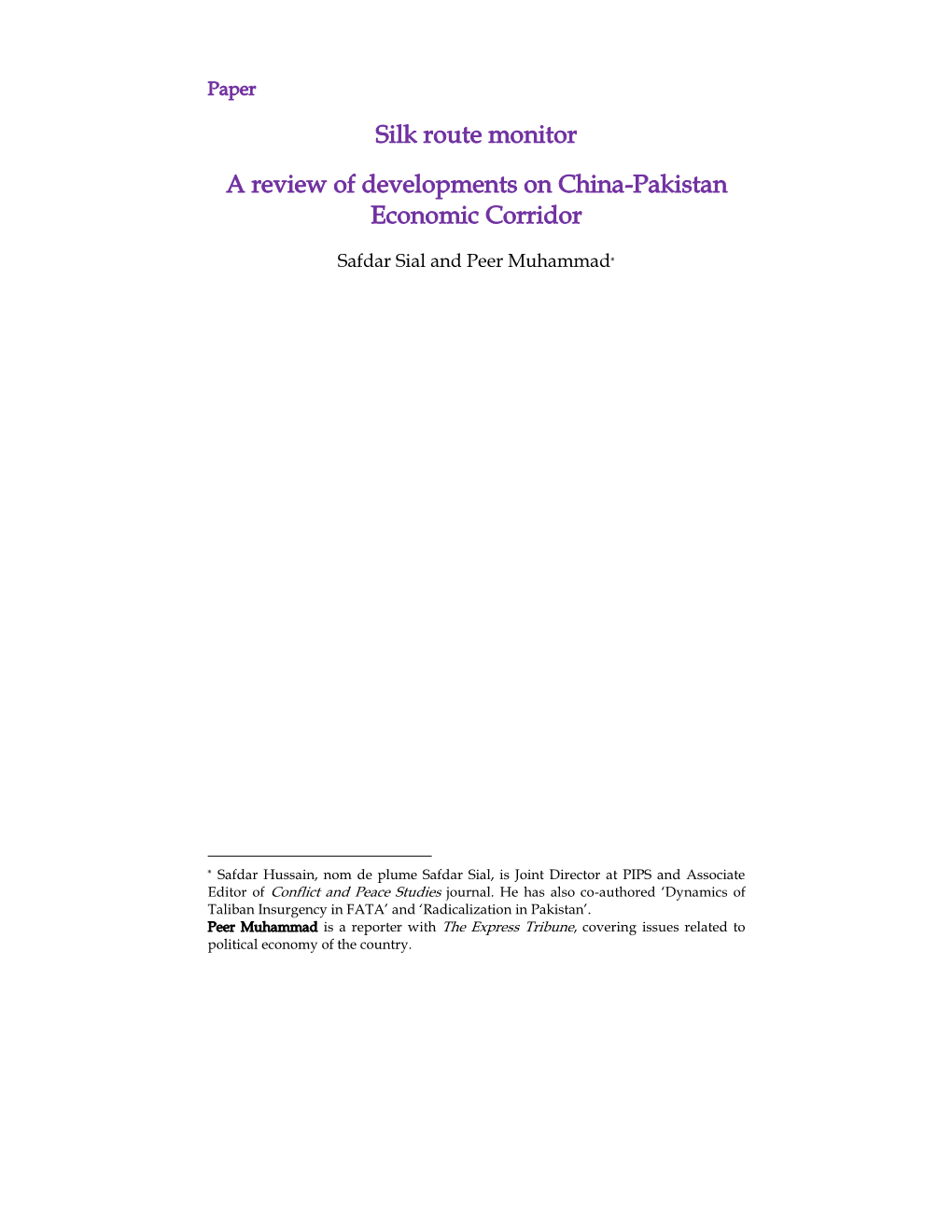 Silk Route Monitor a Review of Developments on China-Pakistan Economic Corridor