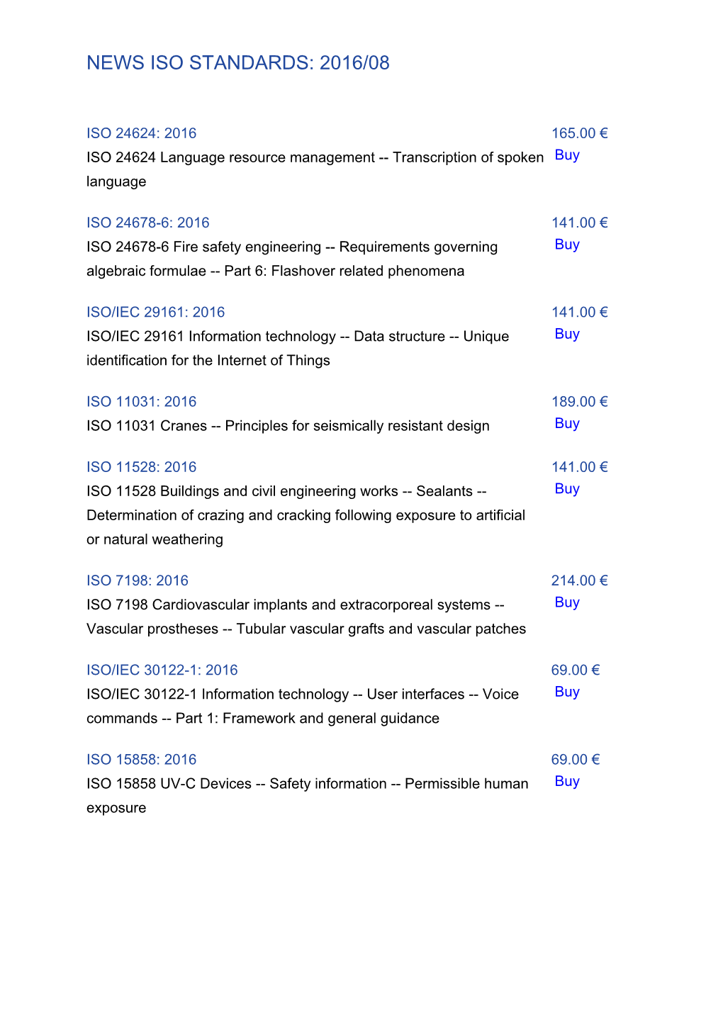 News Iso Standards: 2016/08