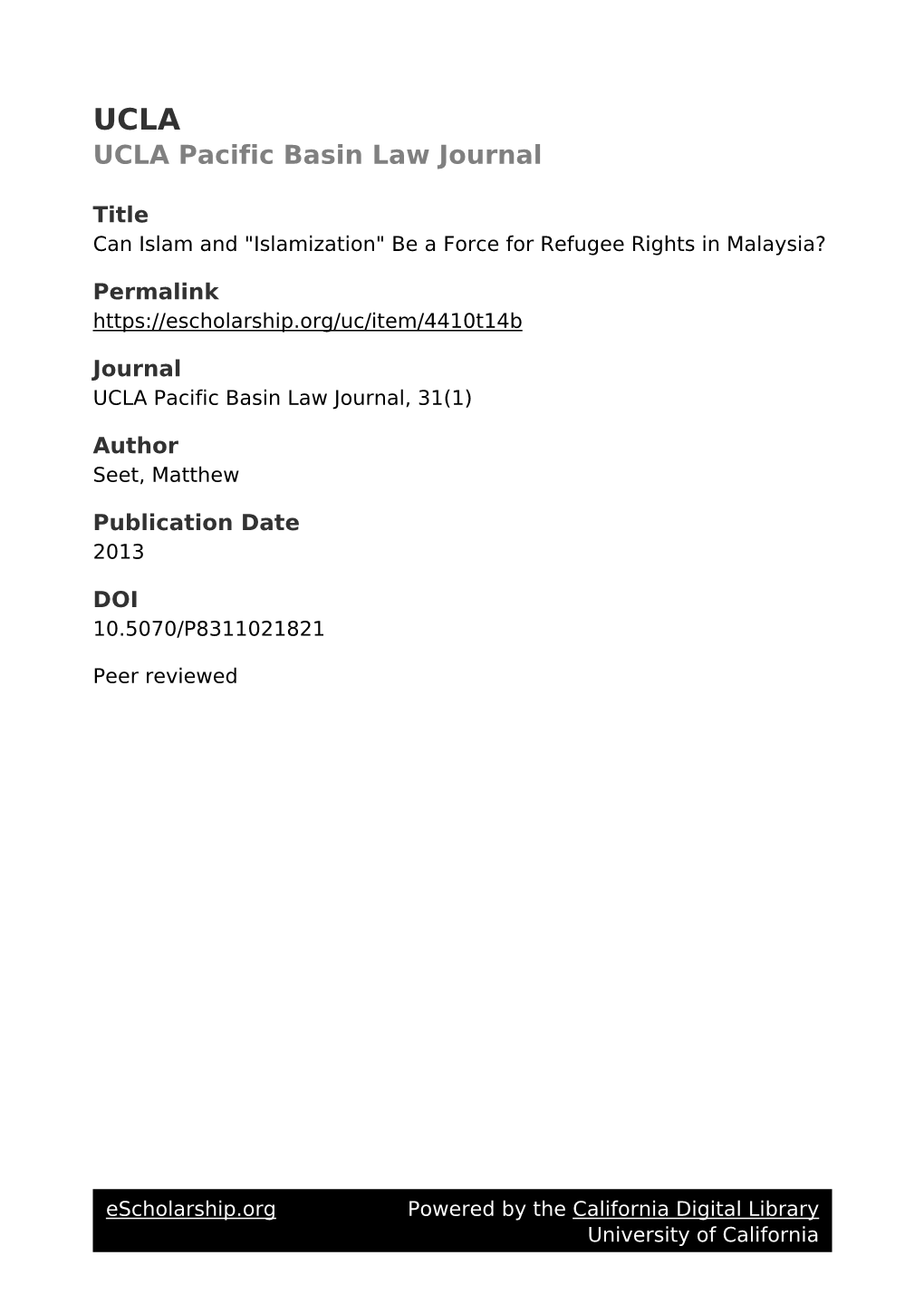 "Islamization" Be a Force for Refugee Rights in Malaysia?