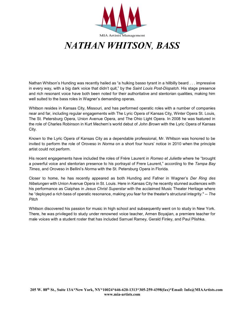 Nathan Whitson, Bass