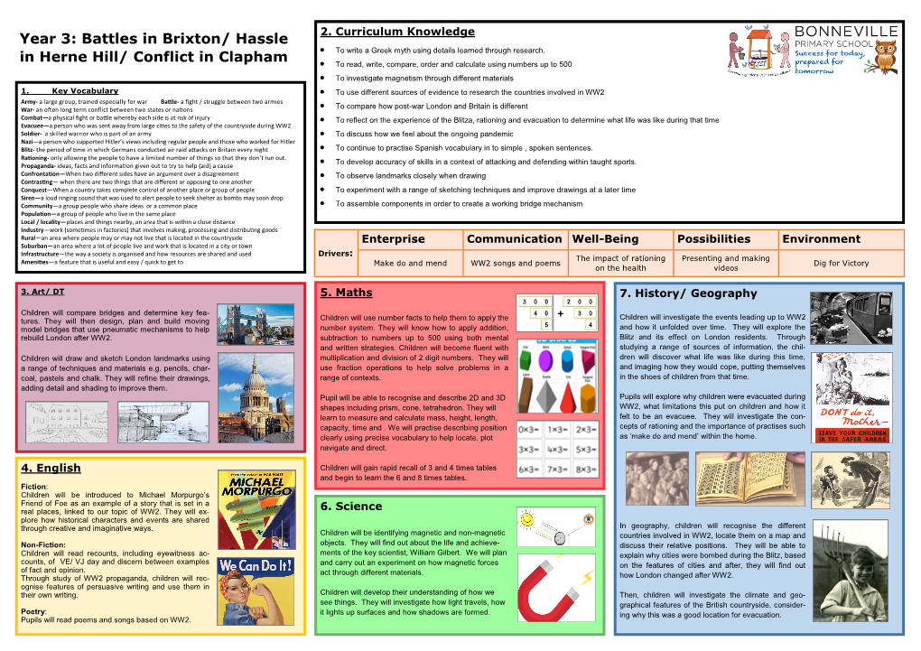 Year 3: Battles in Brixton/ Hassle in Herne Hill/ Conflict in Clapham