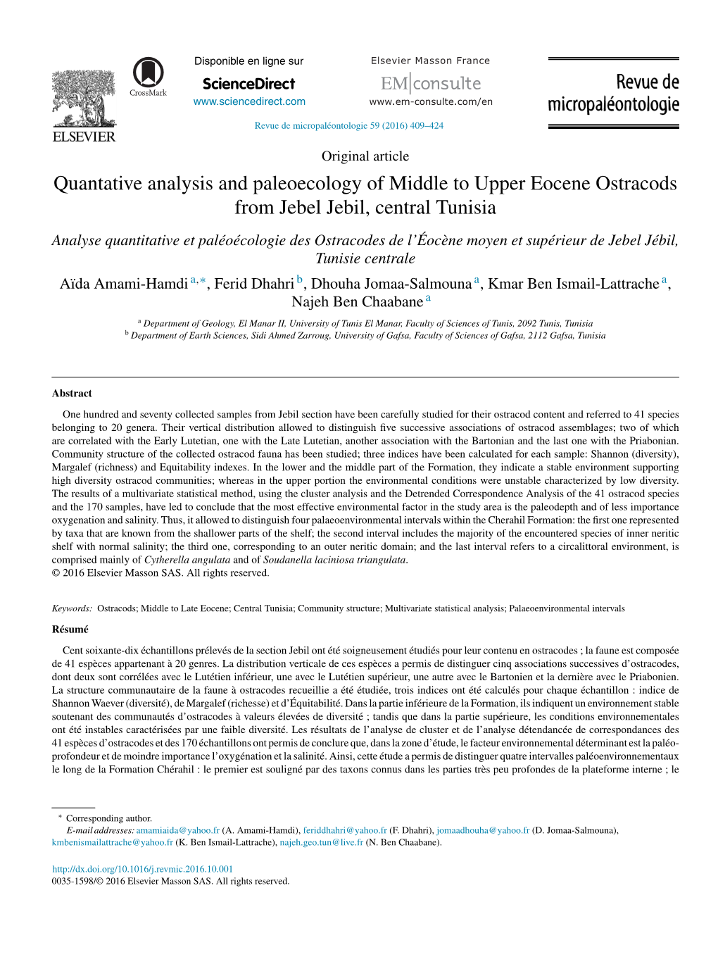 Quantative Analysis and Paleoecology of Middle to Upper Eocene Ostracods