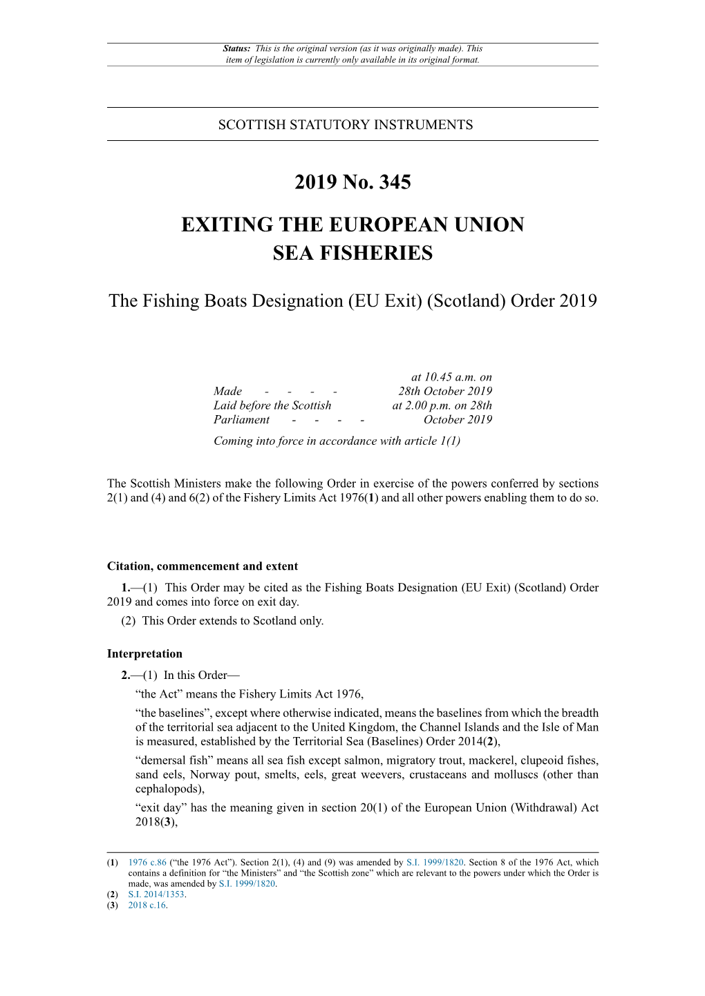 The Fishing Boats Designation (EU Exit) (Scotland) Order 2019