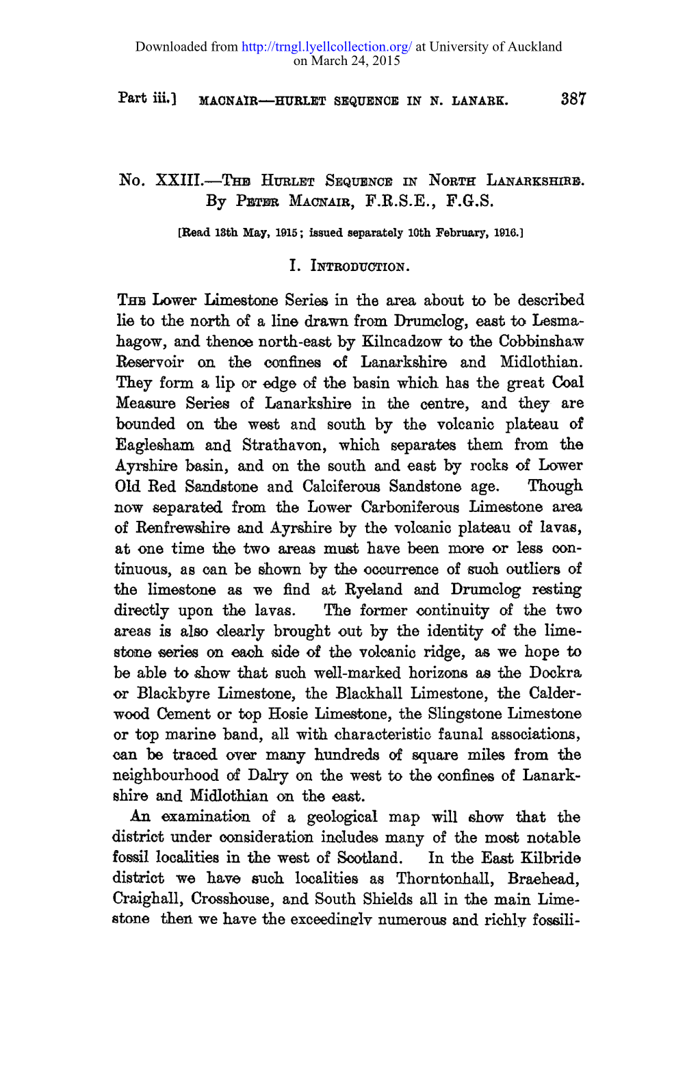 387 F.R.S.E., F.G.S. the Lower Limestone Series in the Area About