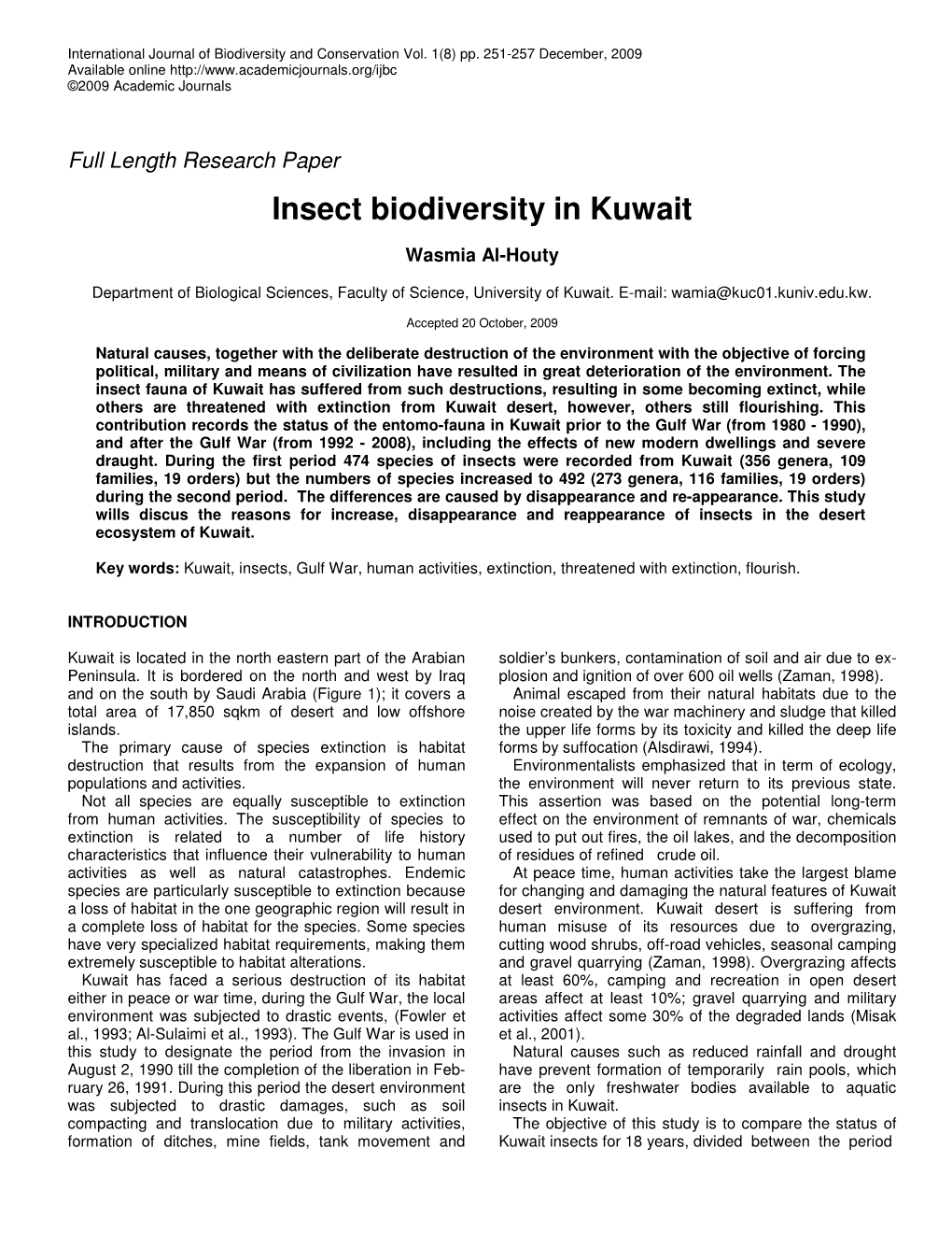 Insect Biodiversity in Kuwait