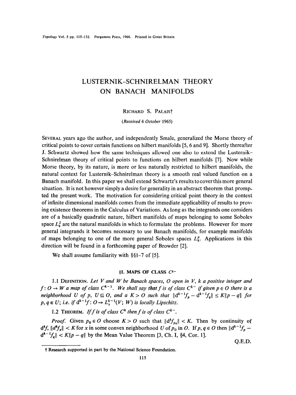 Lusternik-Schnirelman Theory on Banach Manifolds