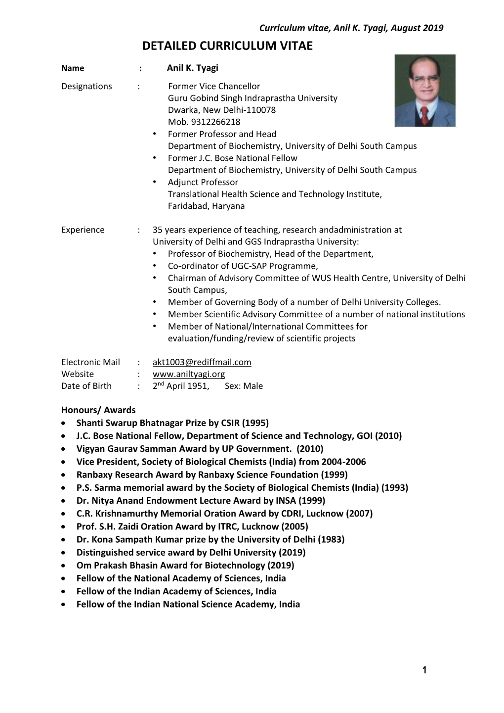 DETAILED CURRICULUM VITAE Name : Anil K