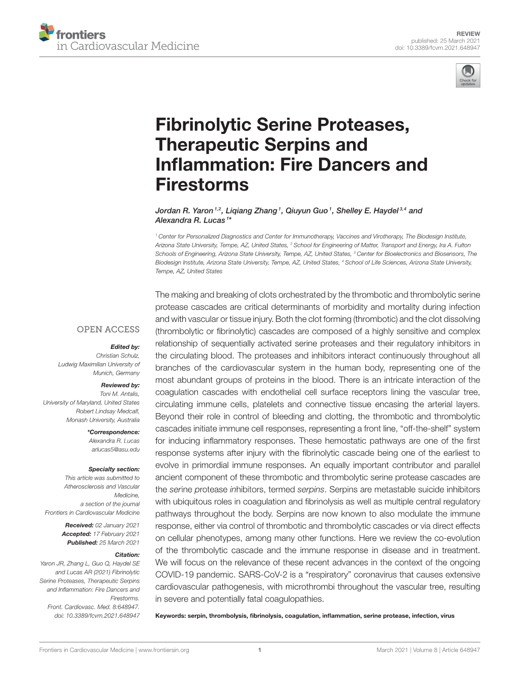 Fibrinolytic Serine Proteases, Therapeutic Serpins and Inflammation