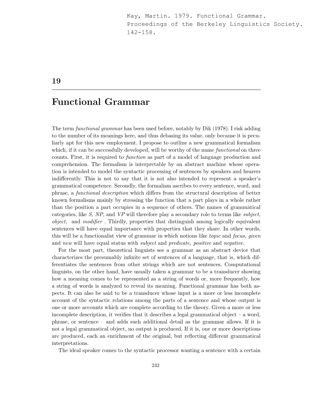 Functional Grammar