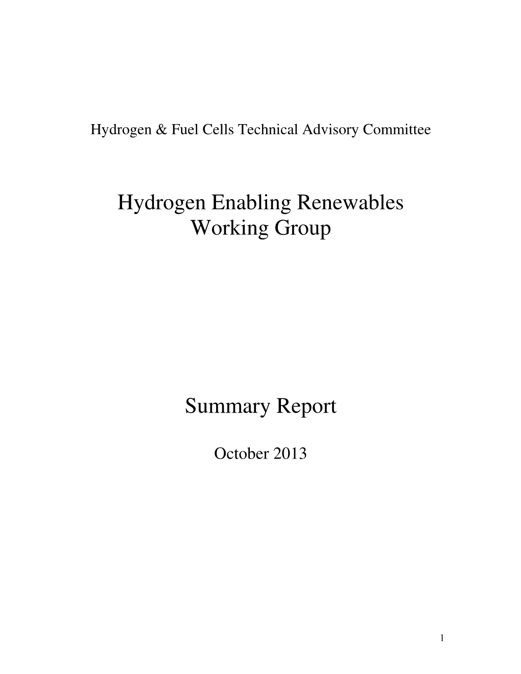 Hydrogen Enabling Renewables Working Group Summary Report