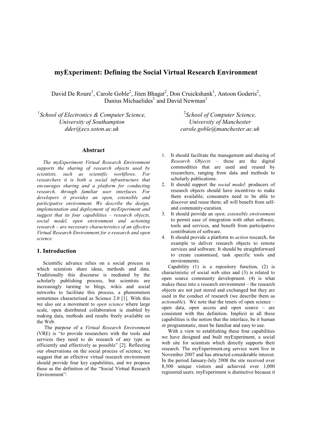Myexperiment: Defining the Social Virtual Research Environment