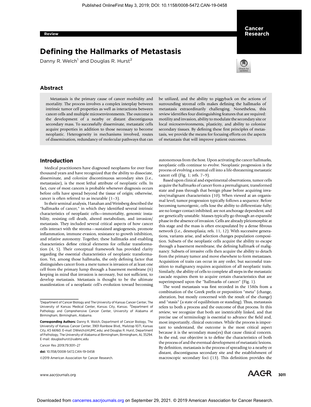 Defining the Hallmarks of Metastasis