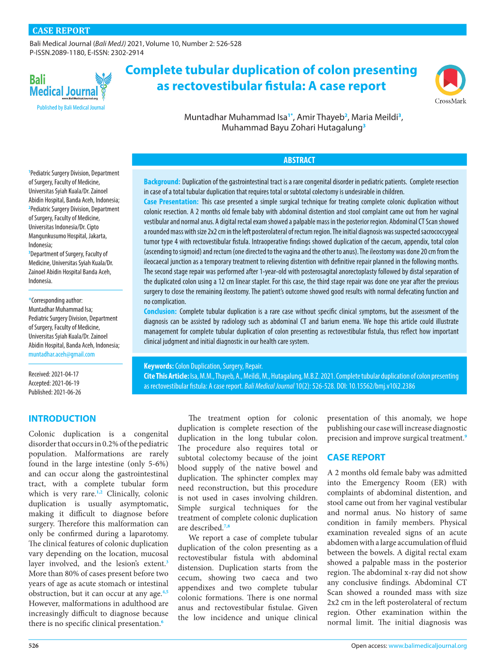 Complete Tubular Duplication of Colon Presenting As Rectovestibular Fistula: a Case Report