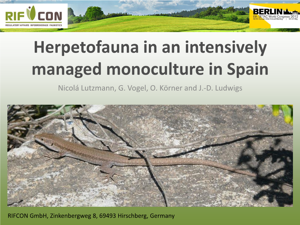 Herpetofauna in an Intensively Managed Monoculture in Spain Nicolá Lutzmann, G