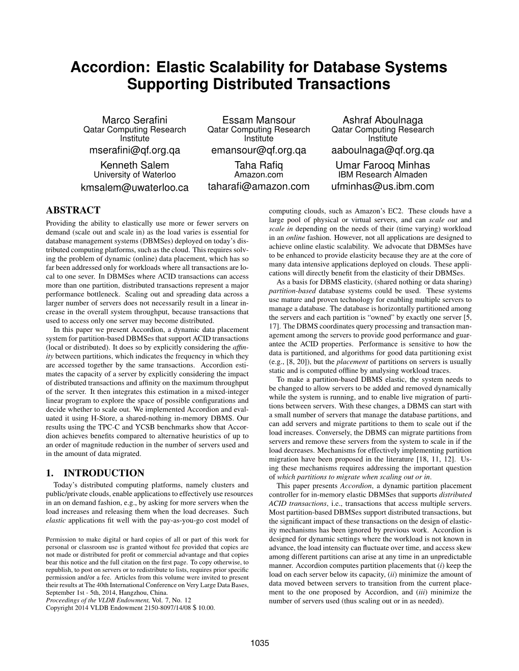 Accordion: Elastic Scalability for Database Systems Supporting Distributed Transactions