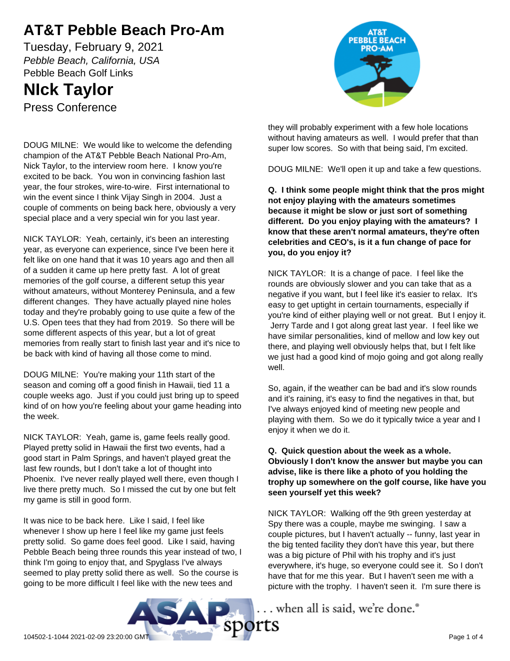 Nick Taylor Press Conference