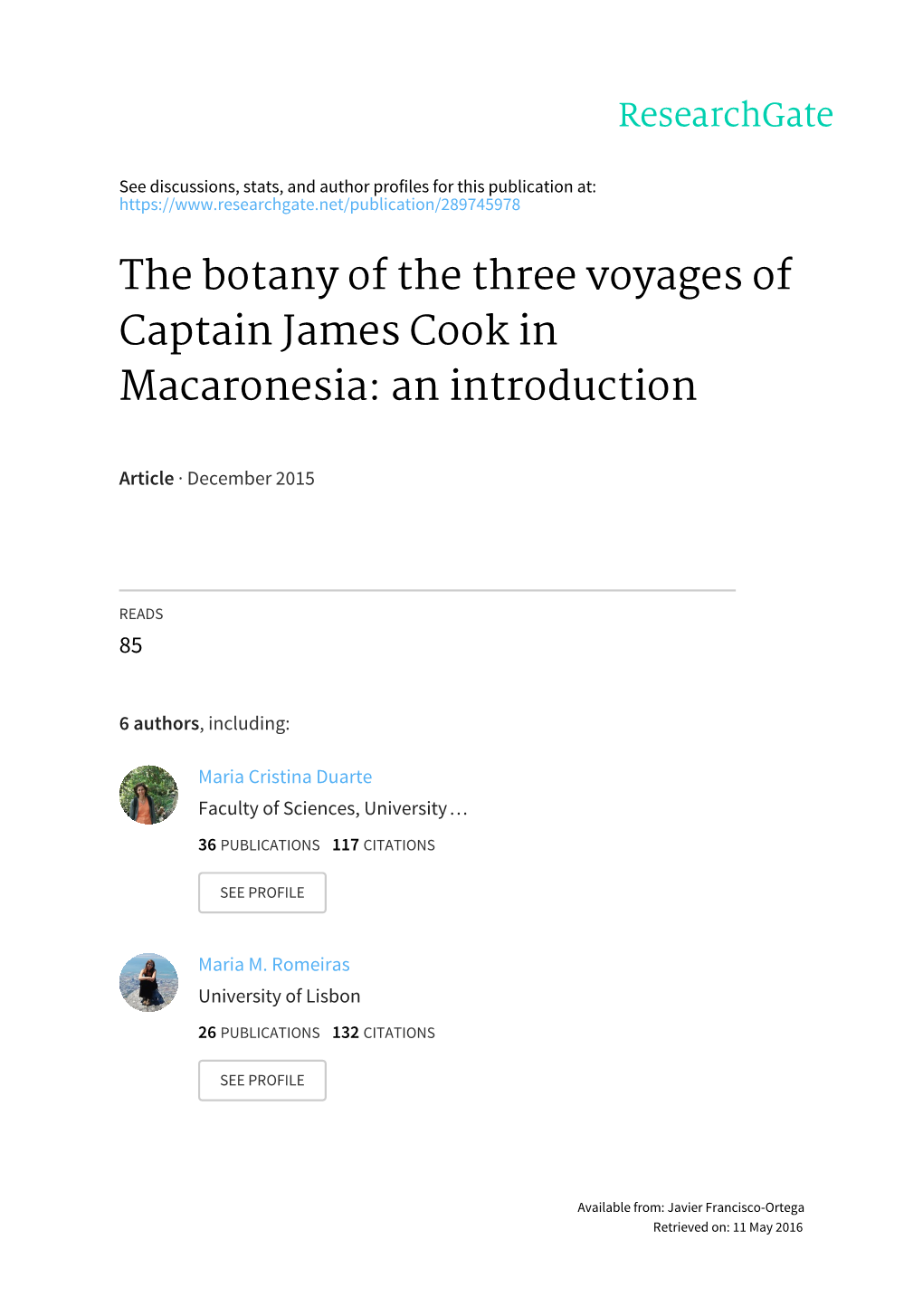 The Botany of the Three Voyages of Captain James Cook in Macaronesia: an Introduction
