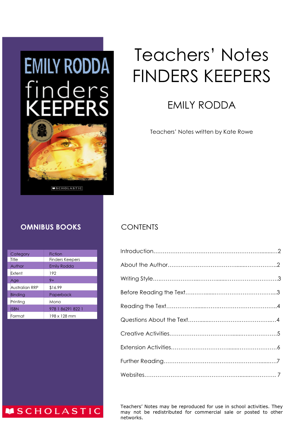 Teachers' Notes FINDERS KEEPERS