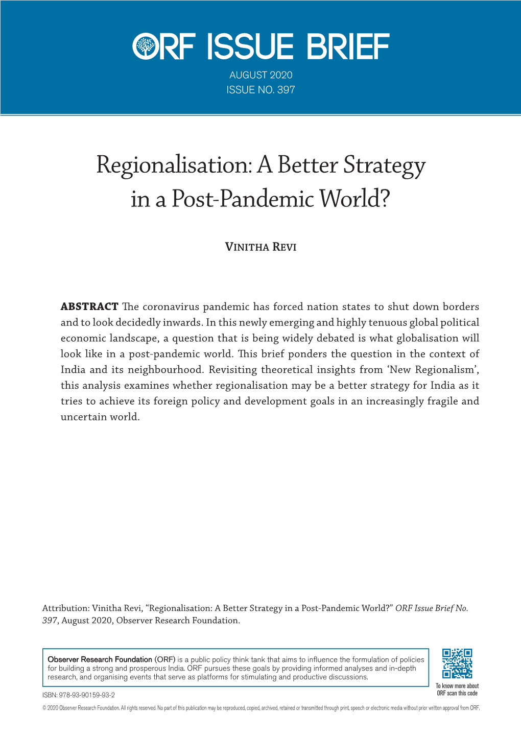 Regionalisation: a Better Strategy in a Post-Pandemic World?